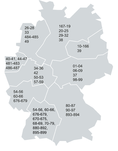 Deutschland-Karte mit Einteilung der Fachberater-Gebiete