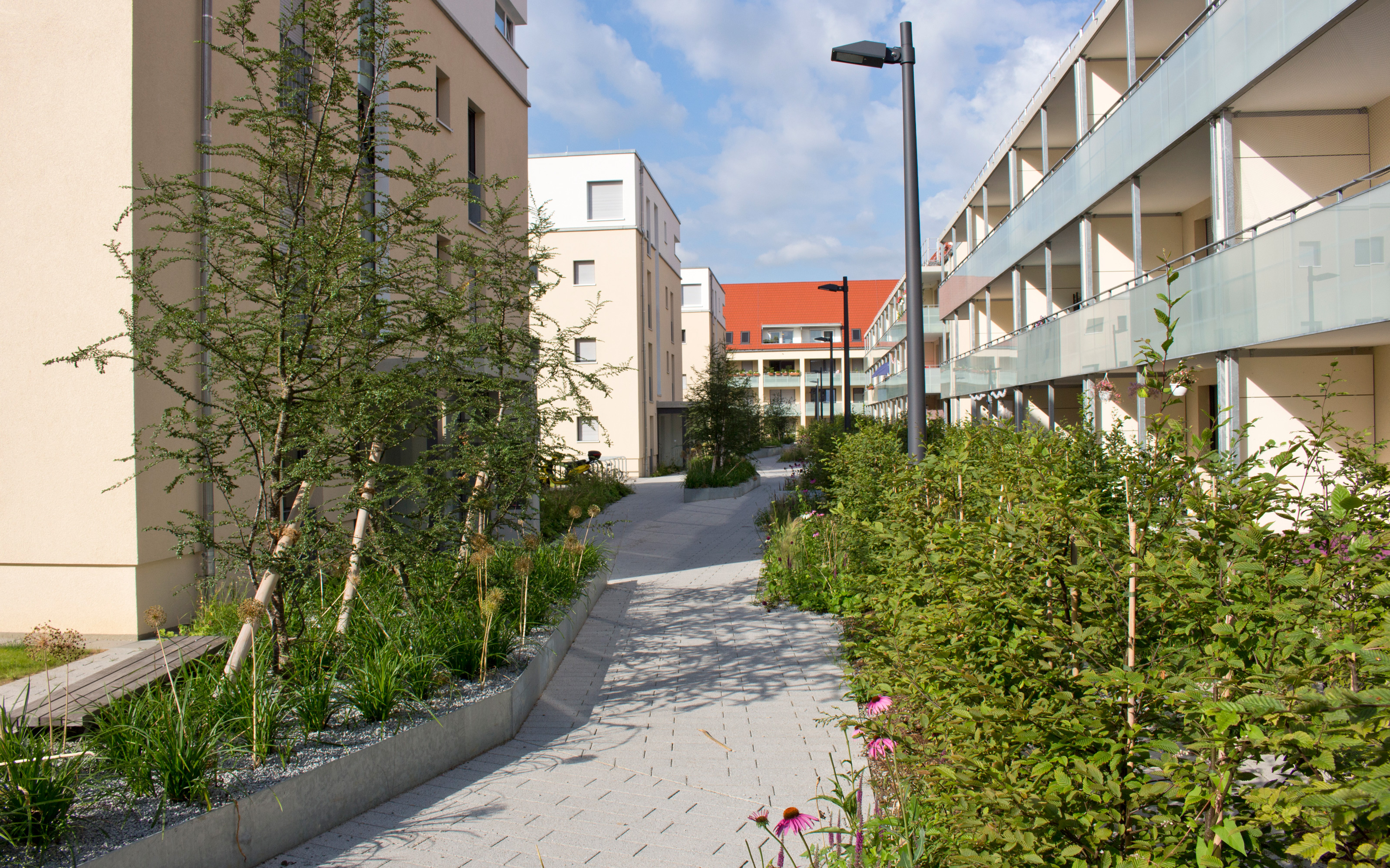 Wohnanlage mit lockeren Heckenpflanzungen