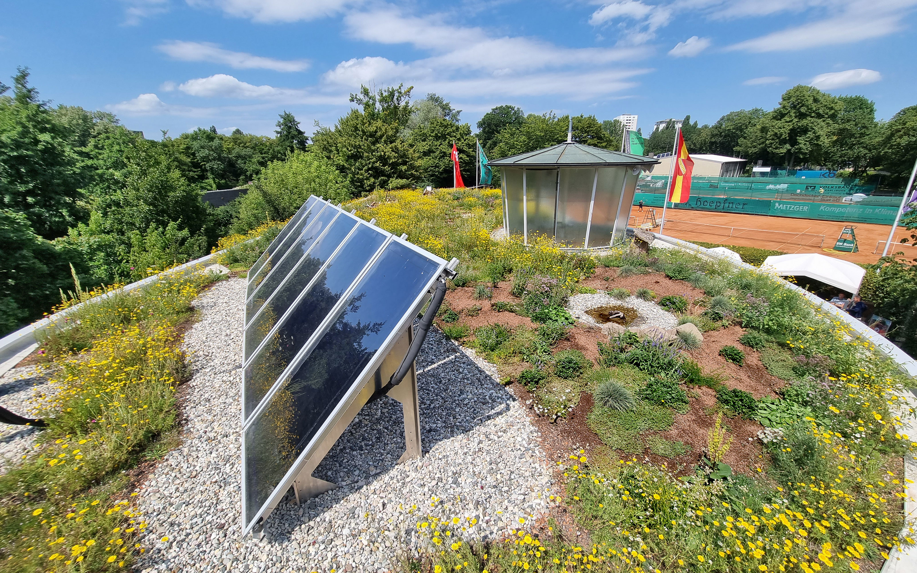 Gründach mit Solarpanels