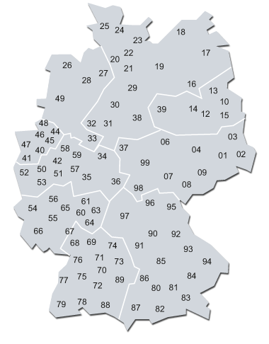 Deutschland-Karte mit Einteilung der Fachberater-Gebiete