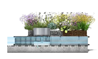 Der Wasseranstau im unteren Bereich des HydroSpacers HS 170 verbleibt auf dem Dach und ist damit längerfristig pflanzenverfügbar. Regnet es weiter, füllt sich kurzfristig auch der obere Bereich. Dieses Wasser läuft verlangsamt über die Retentionsdrossel ab. Wasseranstau im HydroSpacer