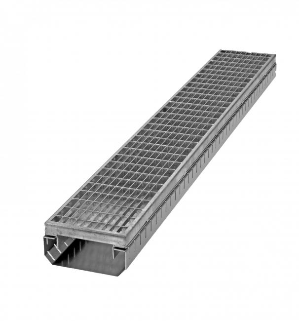 Fassaden- und Terrassenrinne FTR 75/100-G mit Gitterrost-Abdeckung Fassaden- und Terrassenrinne FTR 75/100-G