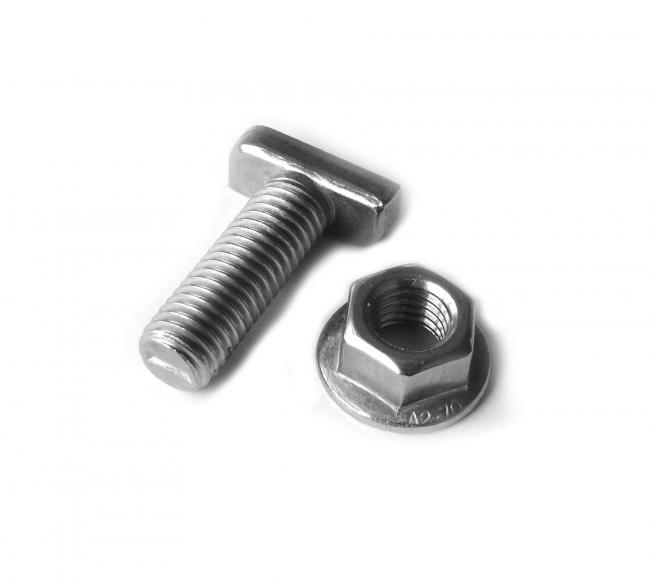 Befestigungsmaterial, bestehend aus Hammerkopfschraube und Sperrzahnmutter, Pack mit je 50 Stück Hammerkopfschraube und Sperrzahnmutter