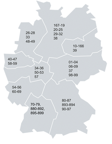 Deutschland-Karte mit Einteilung der Fachberater-Gebiete